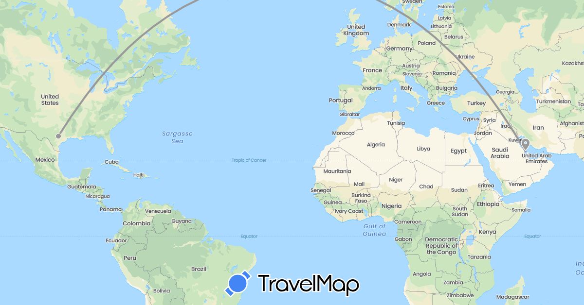 TravelMap itinerary: plane in Bahrain, United States (Asia, North America)